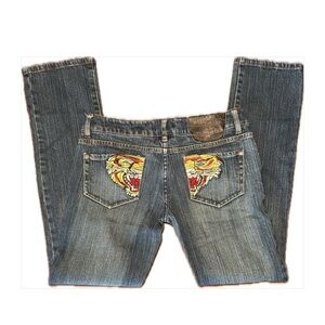 Ed Hardy Blue Jeans with Tiger Pockets